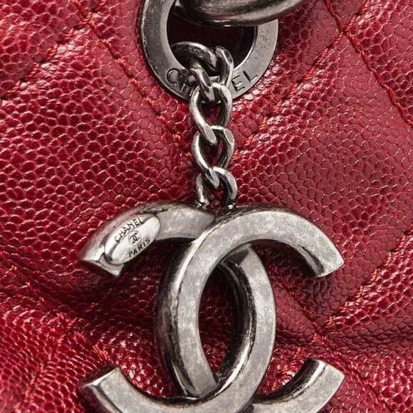 Chanel Dark Red Quilted Caviar Leather Crave Shopping Tote Bag - Picture 7 of 12